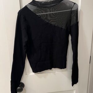 Promise Black Asymmetrical Blouse with High Neckline and Long Sleeves